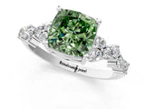 White gold Fancy Green Cushion Cut Diamond Cluster Pavé Band with Four-Prong Setting_4