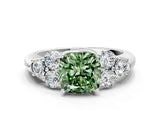 White gold Fancy Green Cushion  Cut Diamond Cluster Ring with Round Accent Stones and Prong Setting on a Classic Band_49