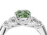 White gold Fancy Green Cushion  Cut Diamond Cluster Ring with Round Accent Stones and Prong Setting on a Classic Band_54