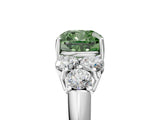 White gold Fancy Green Cushion  Cut Diamond Cluster Ring with Round Accent Stones and Prong Setting on a Classic Band_54