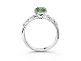 White gold Fancy Green Cushion Cut Diamond Cluster Side Stone Solitaire Ring with Prong Setting_97