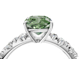 White gold Fancy Green Cushion Cut Diamond Cluster Side Stone Solitaire Ring with Prong Setting_98
