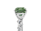 White gold Fancy Green Cushion Cut Diamond Cluster Side Stone Solitaire Ring with Prong Setting_99