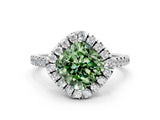 White gold Fancy Green Cushion Cut Diamond Cushion Halo Ring with Pavé Band_12