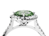 White gold Fancy Green Cushion Cut Diamond Cushion Halo Ring with Pavé Band_16