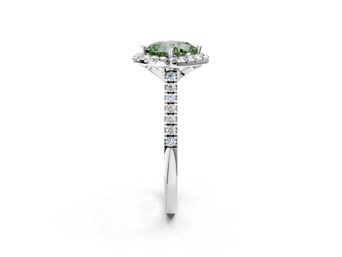 White gold Fancy Green Cushion Cut Diamond Cushion Halo Ring with Pavé Band_2