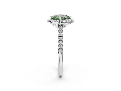White gold Fancy Green Cushion Cut Diamond Cushion Halo Ring with Pavé Band_2