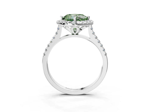 White gold Fancy Green Cushion Cut Diamond Cushion Halo Ring with Pavé Band_3