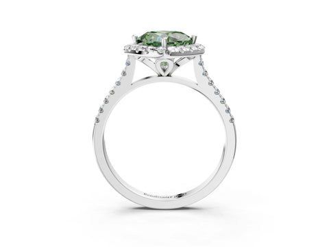 White gold Fancy Green Cushion Cut Diamond Cushion Halo Ring with Pavé Band_3