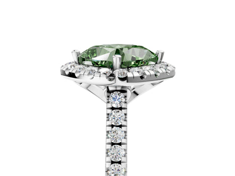White gold Fancy Green Cushion Cut Diamond Cushion Halo Ring with Pavé Band_5