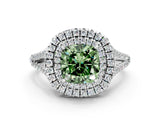 White gold Fancy Green Cushion Cut Diamond Double Halo Ring with Pavé Band and Prong Setting_94