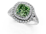 White gold Fancy Green Cushion Cut Diamond Double Halo Ring with Pavé Band and Prong Setting_94