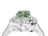 White gold Fancy Green Cushion Cut Diamond Double Halo Ring with Pavé Band and Prong Setting_98