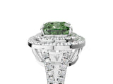 White gold Fancy Green Cushion Cut Diamond Double Halo Ring with Pavé Band and Prong Setting_99