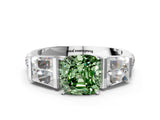 White gold Fancy Green Cushion Cut Diamond Engagement Ring with Baguette Side Stones and Channel Set Band_31