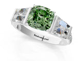 White gold Fancy Green Cushion Cut Diamond Engagement Ring with Baguette Side Stones and Channel Set Band_32
