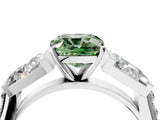 White gold Fancy Green Cushion Cut Diamond Engagement Ring with Baguette Side Stones and Channel Set Band_36