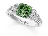 White gold Fancy Green Cushion  Cut Diamond Engagement Ring with Bezel Set Round Side Stones and Prong Setting_51