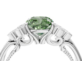 White gold Fancy Green Cushion  Cut Diamond Engagement Ring with Bezel Set Round Side Stones and Prong Setting_53