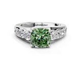 White gold Fancy Green Cushion  Cut Diamond Engagement Ring with Pavé Band and Four-Prong Setting_3