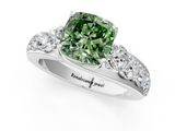 White gold Fancy Green Cushion  Cut Diamond Engagement Ring with Pavé Band and Four-Prong Setting_4