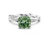 White gold Fancy Green Cushion Cut Diamond Engagement Ring with Side Stone Accents and Four-Prong Setting_24