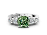 White gold Fancy Green Cushion  Cut Diamond Five-Stone Prong Set White Gold Ring_32