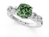 White gold Fancy Green Cushion  Cut Diamond Five-Stone Prong Set White Gold Ring_33