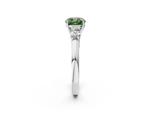 Platinum Fancy Green Cushion  Cut Diamond Five-Stone Prong Set White Gold Ring