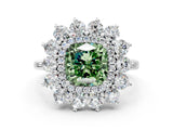 White gold Fancy Green Cushion Cut Diamond Floral Double Halo Engagement Ring with Prong Setting_37