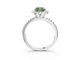 White gold Fancy Green Cushion  Cut Diamond Floral Halo Engagement Ring with Pavé Band and Prong Setting_71