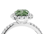 White gold Fancy Green Cushion  Cut Diamond Floral Halo Engagement Ring with Pavé Band and Prong Setting_72