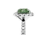 White gold Fancy Green Cushion  Cut Diamond Floral Halo Engagement Ring with Pavé Band and Prong Setting_73