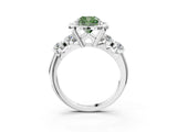 White gold Fancy Green Cushion  Cut Diamond Floral Halo Engagement Ring with Shared Prong Setting 3