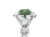 White gold Fancy Green Cushion  Cut Diamond Floral Halo Engagement Ring with Shared Prong Setting 5