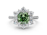 White gold Fancy Green Cushion  Cut Diamond Floral Halo Pave Band with Prong Setting_37