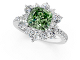White gold Fancy Green Cushion  Cut Diamond Floral Halo Pave Band with Prong Setting_38