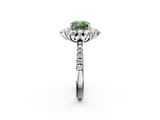 White gold Fancy Green Cushion  Cut Diamond Floral Halo Pave Band with Prong Setting_39