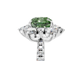 White gold Fancy Green Cushion  Cut Diamond Floral Halo Pave Band with Prong Setting_44