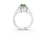 White gold Fancy Green Cushion Cut Diamond Floral Halo Ring with Pavé Band and Prong Setting_10