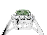 White gold Fancy Green Cushion Cut Diamond Floral Halo Ring with Pavé Band and Prong Setting_11