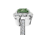 White gold Fancy Green Cushion Cut Diamond Floral Halo Ring with Pavé Band and Prong Setting_12