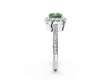 White gold Fancy Green Cushion Cut Diamond Floral Halo Ring with Pavé Band and Prong Setting_9