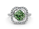 White gold Fancy Green Cushion Cut Diamond Floral Halo Split Shank Prong Setting Ring_6