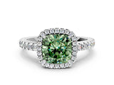 White gold Fancy Green Cushion Cut Diamond Halo Engagement Ring with Pavé Band and Prong Setting_51
