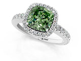 White gold Fancy Green Cushion Cut Diamond Halo Engagement Ring with Pavé Band and Prong Setting_52