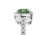 White gold Fancy Green Cushion Cut Diamond Halo Engagement Ring with Pavé Band and Prong Setting_56