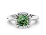 White gold Fancy Green Cushion  Cut Diamond Halo Engagement Ring with Split Shank and Four-Prong Setting_105