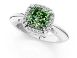 White gold Fancy Green Cushion  Cut Diamond Halo Engagement Ring with Split Shank and Four-Prong Setting_106