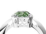 White gold Fancy Green Cushion  Cut Diamond Halo Engagement Ring with Split Shank and Four-Prong Setting_107